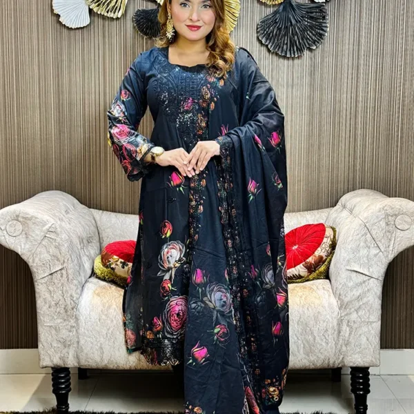 GANGA Premium Swiss Lawn 3-Piece Set | Classic Black