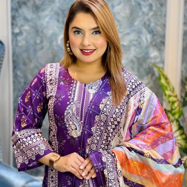 ELAF Premium Swiss Lawn 3-Piece Set | Royal Purple