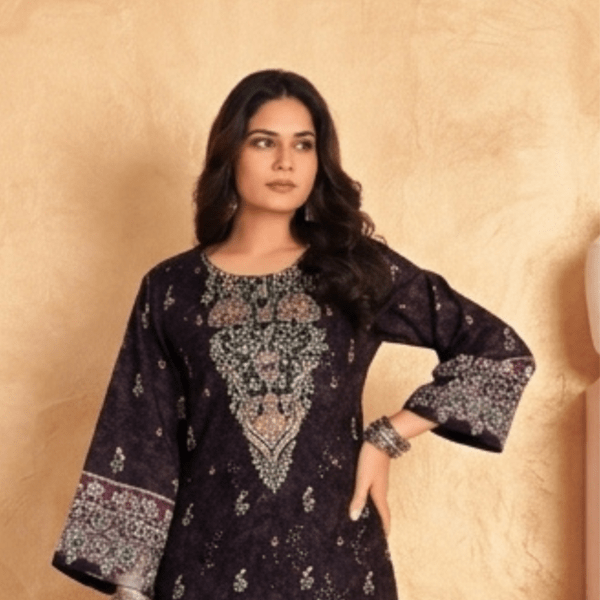 Black Color Royale – Printed & Embroidered Work Cotton Three-Piece